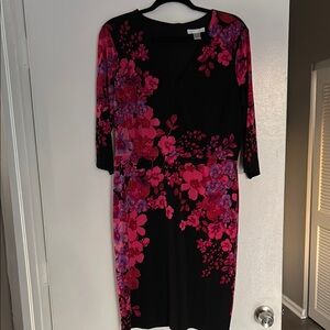 London Times Pink Asymmetrical Sheath Midi Dress